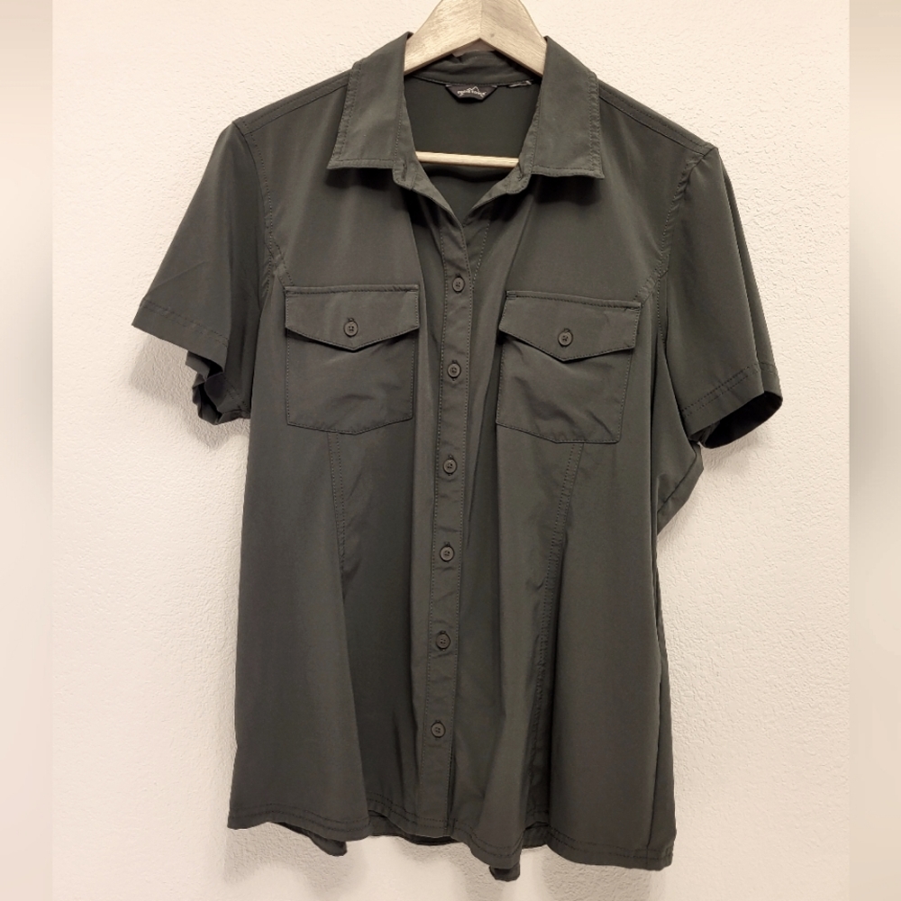 Eddie Bauer Button-Up Short Sleeve Blouse Travel No Wrinkle Sz unknown X-Large